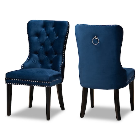 Baxton Studio Remy Blue Velvet Espresso Finished 2-Piece Wood Dining Chair Set 162-10461